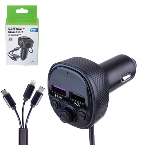Модулятор FM 5в1 CS1 12-24v 2USB 5V-3.1A Type C 5V-3.1A 3in1 charging cable BT5.0 RGB-ambient light