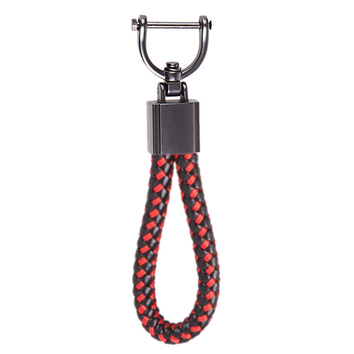 Брелок шкір. зам.  плетений зі скобою коричневий чорний з червоним