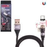 Кабель магнітний шарнірний VOIN USB - Micro USB 3А, 2m, black (швидка зарядка / передача даних)
