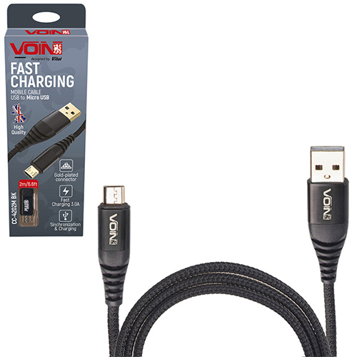 Кабель VOIN USB - Micro USB 3А, 1m, black (швидка зарядка/передача даних)