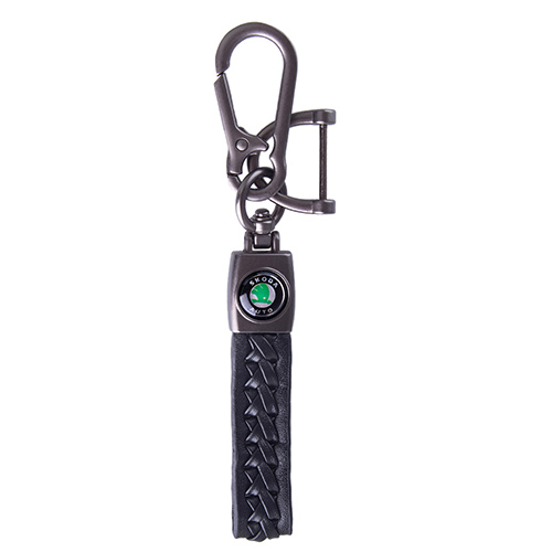 Брелок шкір. зам. довгий з косою скоба+карабін SKODA