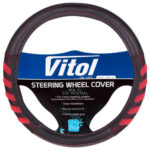 Чохол на кермо Vitol VLU-1808010 BK/RD M — кожзам, 37–39 см