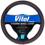 Чохол на кермо Vitol 16113XXXL кожзам чорний з коричневою прошивкою 47–49 см