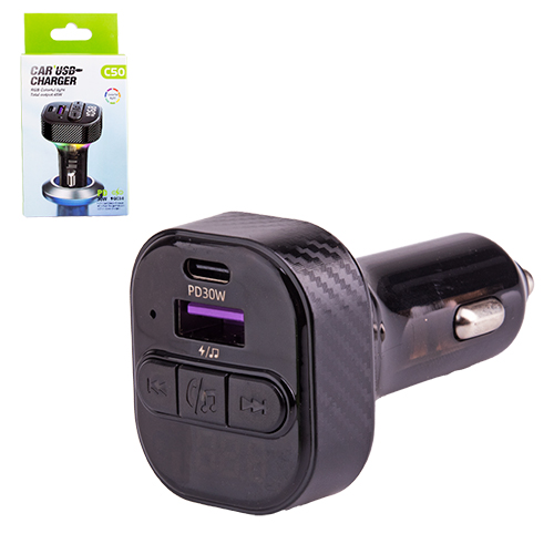 467501 Модулятор FM 5в1 C50 12-24v 2USB 5V-3.1A Type C 5V-3.1A 3in1 - Зображення 1