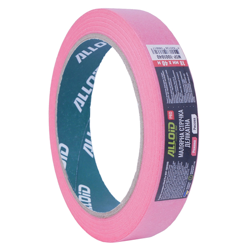 470343 Alloid Pro. Стрічка малярська делікатна, рисова, рожева 18мм х 40м, 100мкм - Зображення 1