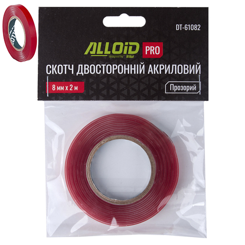 Скотч двосторонній Alloid Pro 8 мм × 2 м прозорий 1 мм акриловий