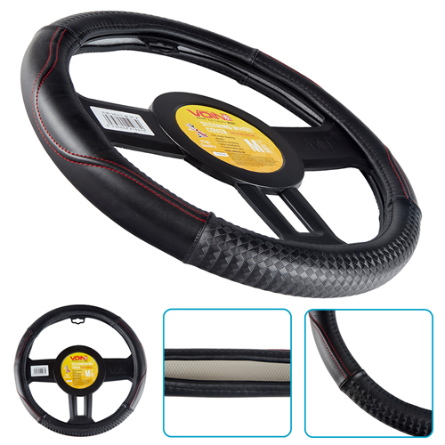 Чохол на кермо VLOD-24LC10 BK/RD M чорний/БО/шкіра