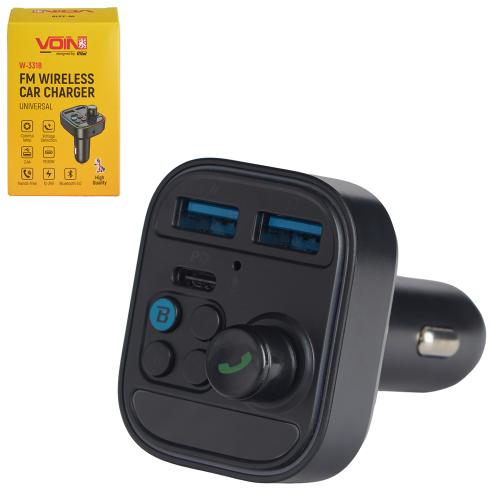 Модулятор FM, VOIN W-3318, 12-24V 2 USB 2.4A, PD 30W, BT5.0, Hands free, вольтметр