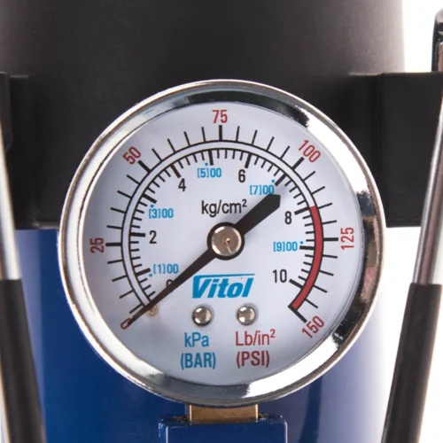 Манометр компресора VITOL K-50 зі шкалою до 150 PSI для контролю тиску в шинах