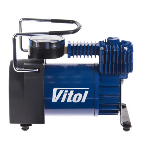 Компресор автомобільний VITOL K-50 12 В 150 PSI 40 л/хв, боковий вигляд корпусу з ручкою