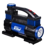 Автомобільний компресор Vitol K-70 150 PSI, 90 л/хв, 25 А — загальний вигляд із вбудованим LED-ліхтарем