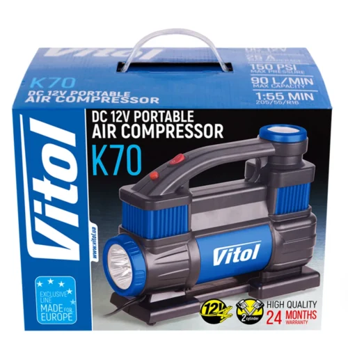 Упаковка автомобільного компресора Vitol K-70 150 PSI 90 л/хв 25 А