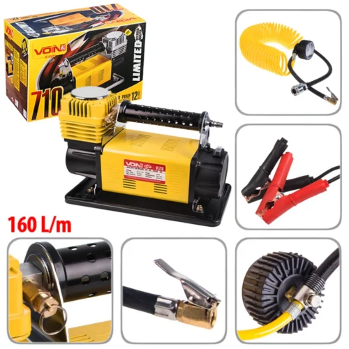 VOIN VL-710 Off Road Master 160 л/хв, 12 В — компресор, шланг, затискачі та конструктивні деталі