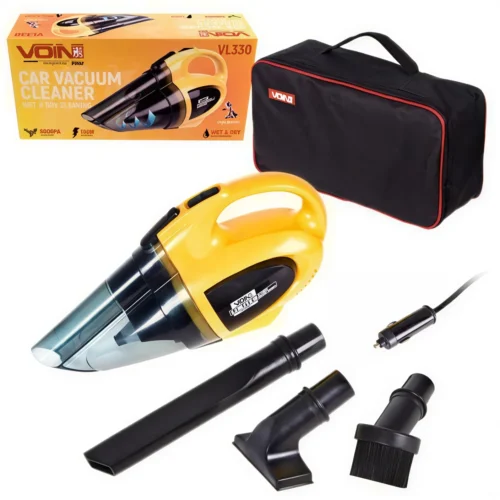 Комплект автомобільного пилососа VOIN VL-330 138 Вт: пилосос, насадки для щілин і оббивки, щітка, кабель у прикурювач та сумка для зберігання