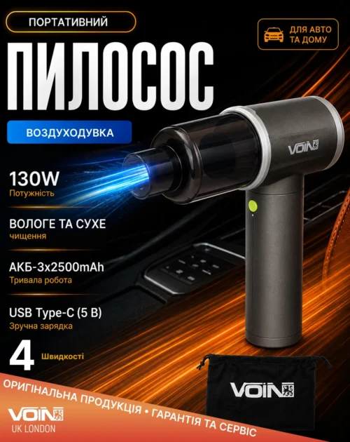Банер бездротового пилососа-повітродувки VOIN V-85CL 130 Вт Brushless HEPA 2-в-1 з основними характеристиками