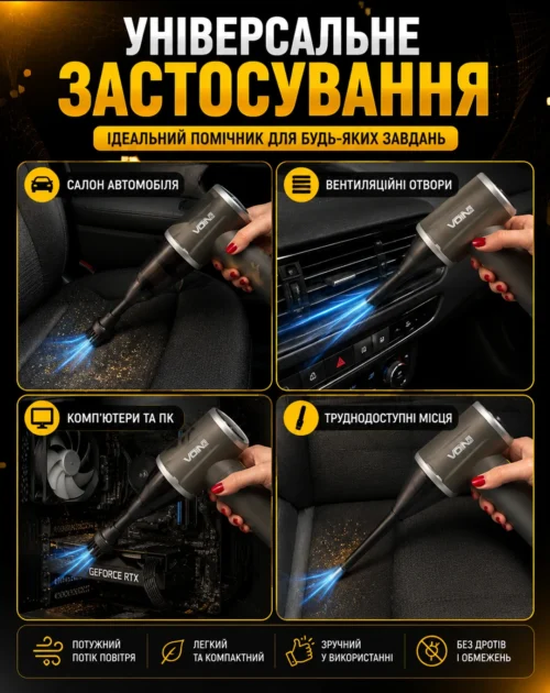 Банер універсального застосування пилососа VOIN V-85CL для авто, вентиляційних отворів і комп'ютерів