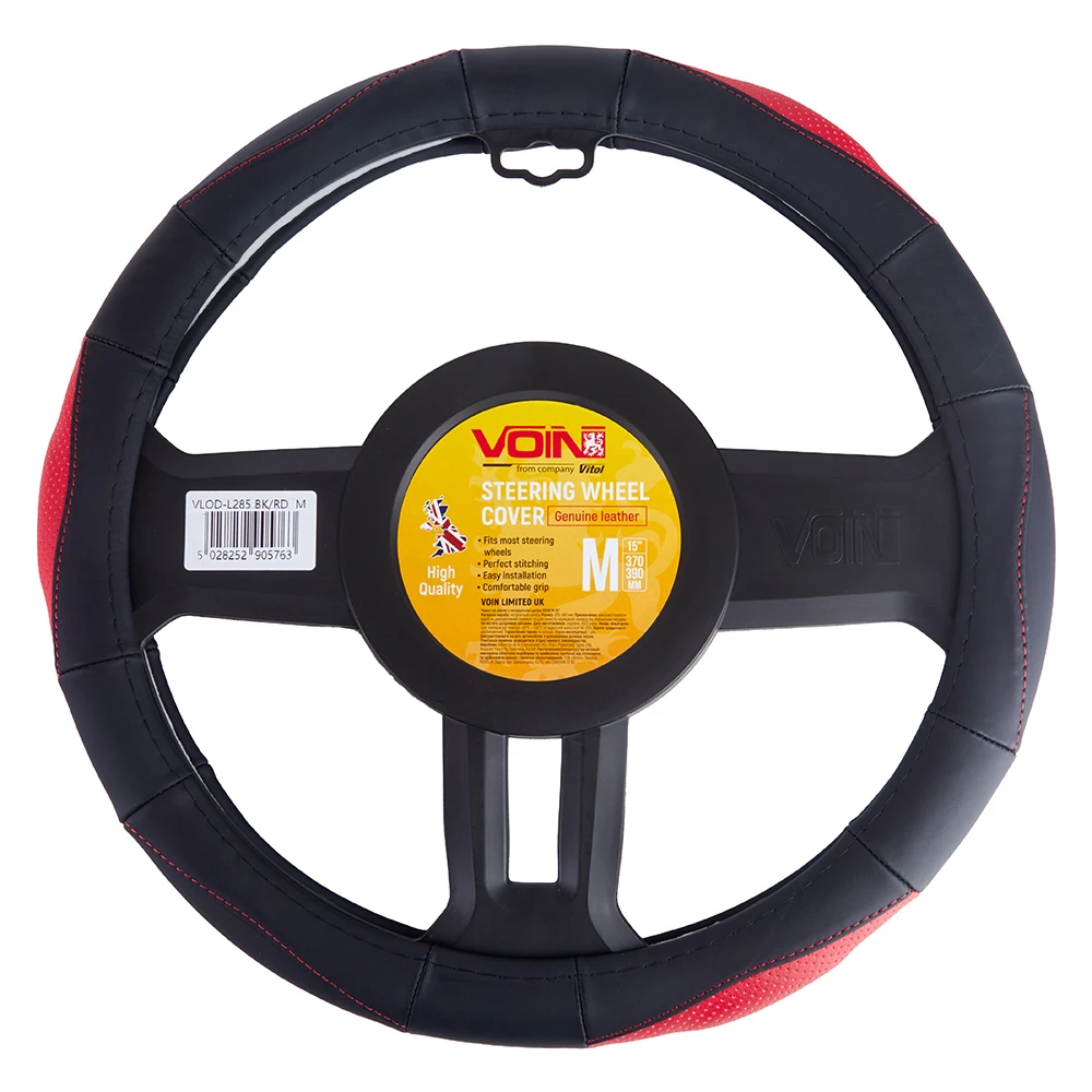 Чохол на кермо VOIN VLOD-L285 BK/RD M — перфорована шкіра 37–39 см Чохол на кермо VOIN VLOD-L285 BK/RD M з перфорованої шкіри для керма 37–39 см — загальний вигляд