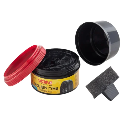 Паста для шин VOIN Tire Black Wax VTW-200 — віск, кришка та аплікатор крупним планом