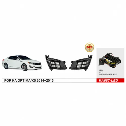 Додаткові LED фари KA-687-LED для KIA Optima/K5 2013–2015 з DRL та проводкою — інфографіка сумісності з автомобілем