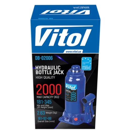Фірмова упаковка домкрата гідравлічного телескопічного Vitol DB-02006 2 т