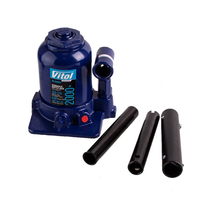 Гідравлічний телескопічний домкрат Vitol DB-20002C 2 т висота підйому 150-370 мм у комплекті з ручкою