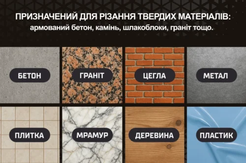 Диск алмазний багатоцільовий Alloid Pro DS-20230 230 мм — інфографіка матеріалів для різання
