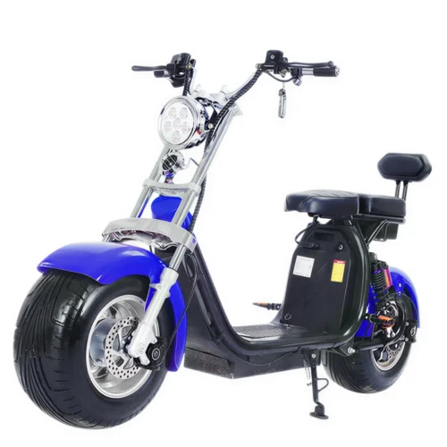 Електроскутер ROODER Citycoco Long 1500W 60V12Ah Blue — загальний вигляд спереду під кутом на білому фоні
