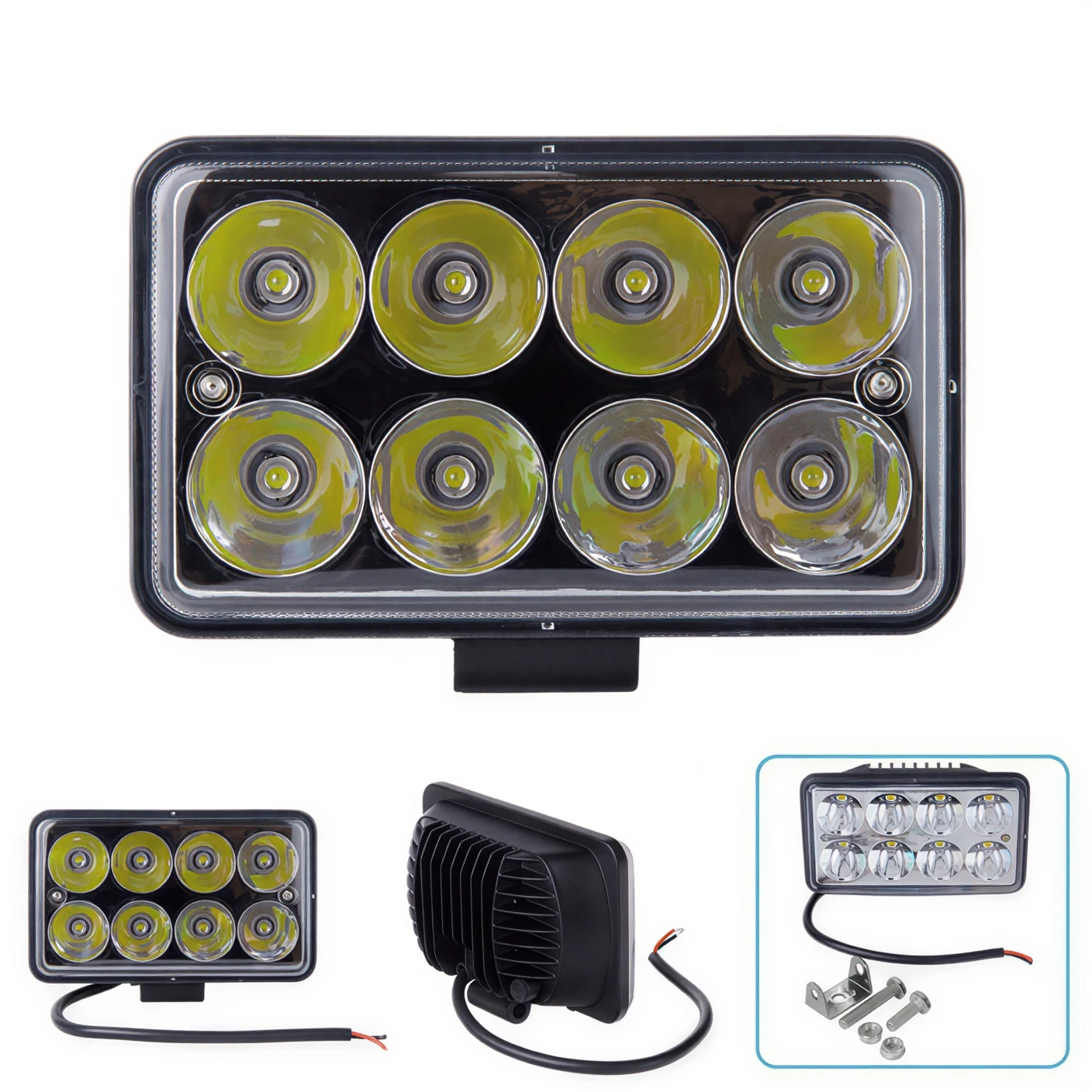 Фара робоча Pulso WLP-24S4 LED 24W 6000K IP68 — загальний вигляд та комплектація Фара робоча Pulso WLP-24S4 LED 24W 6000K IP68 — загальний вигляд, передня, задня частина та комплект кріплення