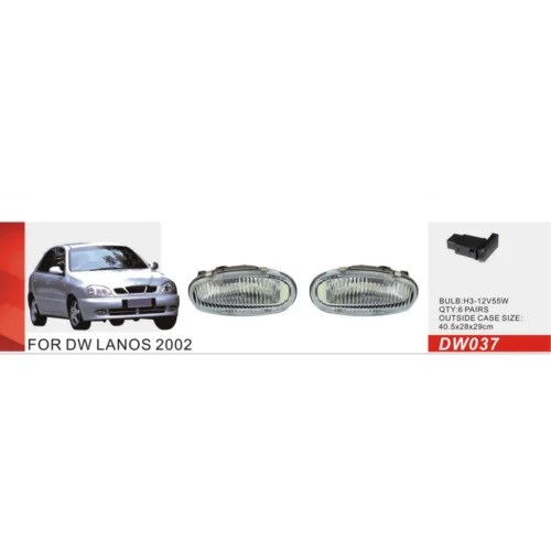 Фари протитуманні DLAA DW-037W для Daewoo Lanos — упаковка, лампа H3 12V 55W та маркування моделі