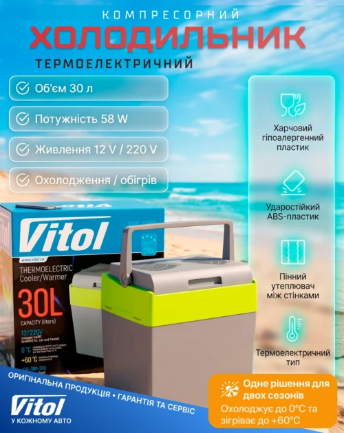 Термоелектричний автохолодильник ThermoMix VBS-1030 30 літрів з функцією охолодження та обігріву