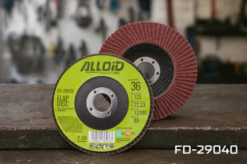 Круг пелюстковий Alloid FD-29040 T29 125 мм P40 на робочому столі з маркуванням FD-29040