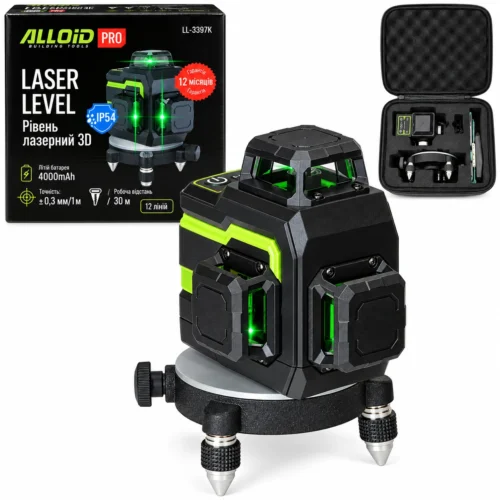 Лазерний рівень Alloid Pro LL-3397K 3D, 12 ліній із зеленим лазером — комплект із кейсом