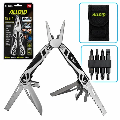Мультитул 15 в 1 Alloid Pro MT-16015 з чохлом і набором біт — загальний вигляд та комплектація