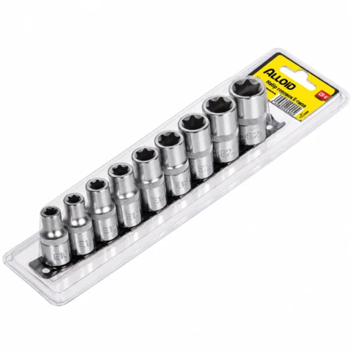 Набір торцевих головок Torx Alloid E10–E24, 1/2", 9 предметів — загальний вигляд комплекту