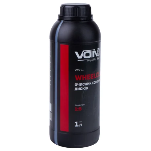 Очисник дисків VOIN WheelCleaner 1 л — флакон під кутом із маркуванням концентрату 1:5