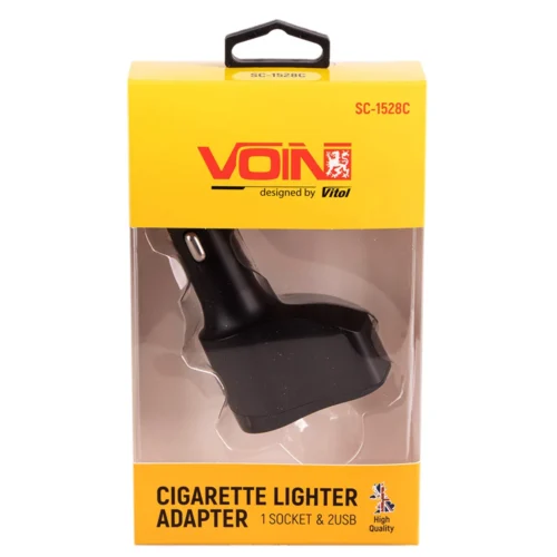 Подовжувач прикурювача VOIN SC-1528C у фірмовій упаковці з 1 гніздом та 2 USB