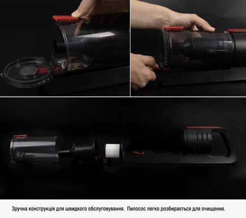 Автопилосос VOIN V80 легко розбирається для очищення, демонстрація відкриття контейнера та розділення елементів