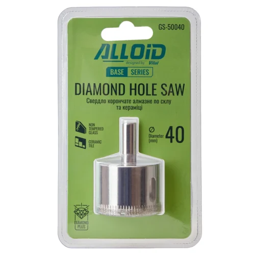 Алмазне корончате свердло Alloid Base GS-50040 Ø40 мм для скла та кераміки — оригінальна упаковка