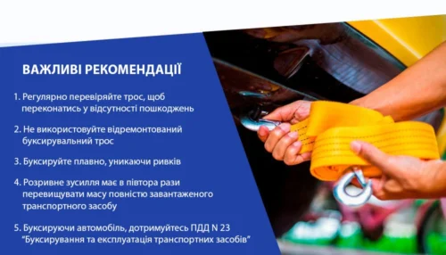 Буксирувальний трос Vitol ST205B під час кріплення до автомобіля для буксирування