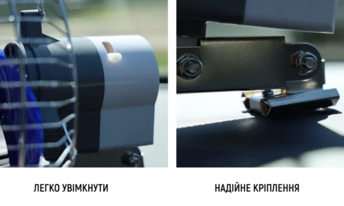 Деталі вентилятора Vitol HF-305 8" 24 В: кнопка вмикання та надійне кріплення