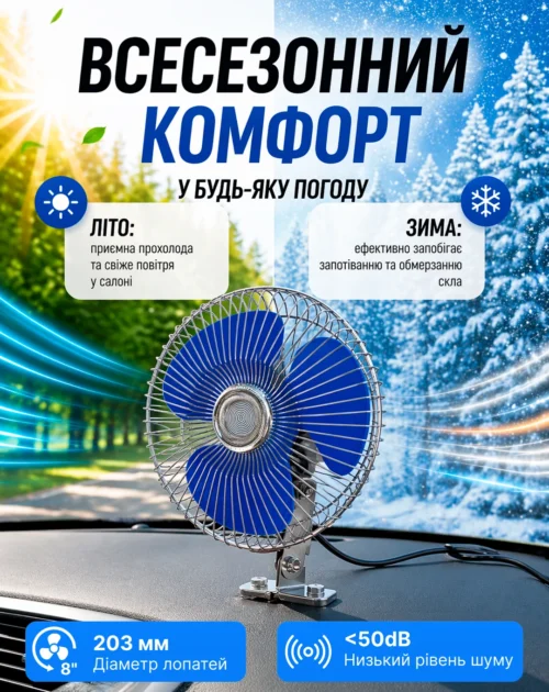 Вентилятор Vitol HF-305 8" 24 В для всесезонного комфорту у салоні вантажного авто