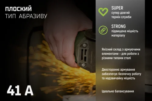 Інформаційний банер із перевагами відрізного круга Alloid Pro 41 14А 125×1,0×22,23 мм для різання металу
