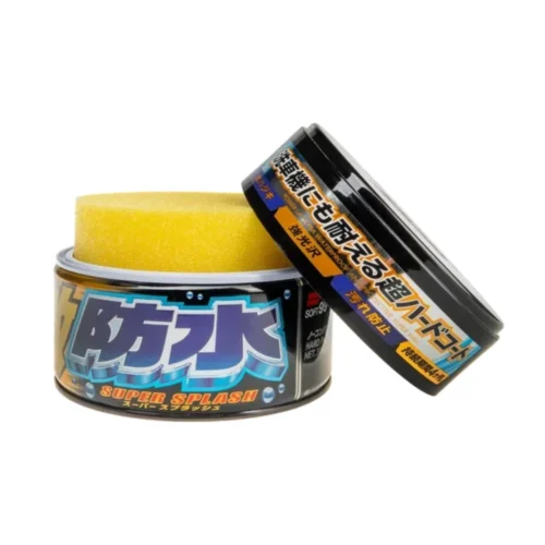 Віск SOFT99 Water Block Wax Black 300 г — відкрита банка з жовтим аплікатором