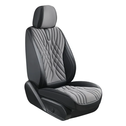 Авточохли VOIN V-8863 сіро чорні екошкіра передні сидіння дизайн