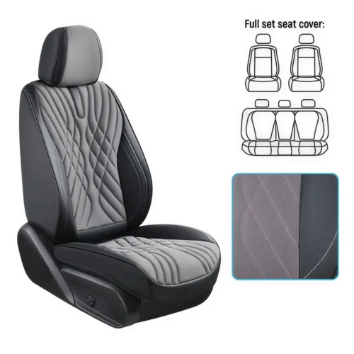 Чохли для сидінь VOIN V-8863 екошкіра універсальні повний комплект сіро чорні 3D car seat covers