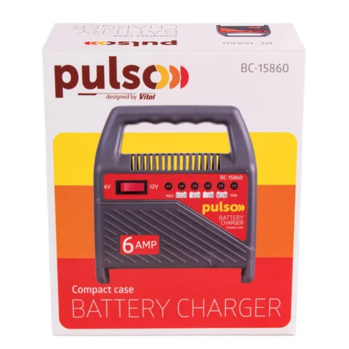 Упаковка зарядного пристрою PULSO BC-15860 6/12 В 6 А для автомобільних акумуляторів