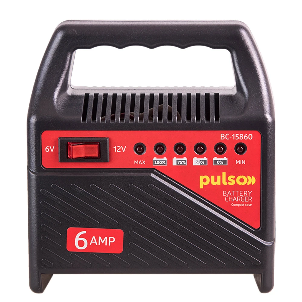 Зарядний пристрій PULSO BC-15860 6/12 В 6 А для акумуляторів 15–80 Ah Зарядний пристрій PULSO BC-15860 6/12 В 6 А для АКБ 15–80 Ah з індикаторами заряду — загальний вигляд