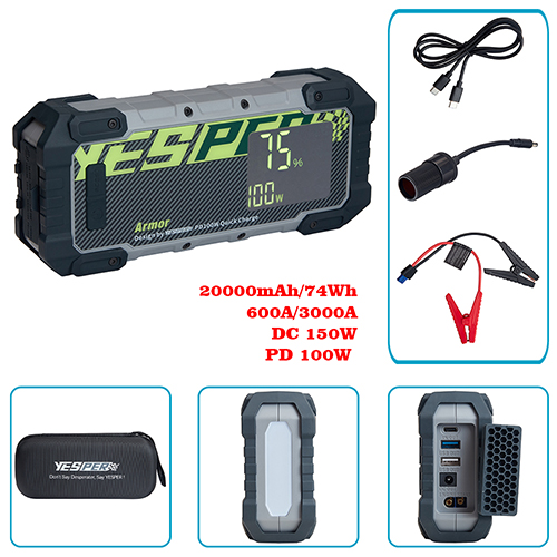 Пуско-зарядний пристрій YESPER ARMOR JS-700 — 3000A, 20000 mAh, PD 100W, LED