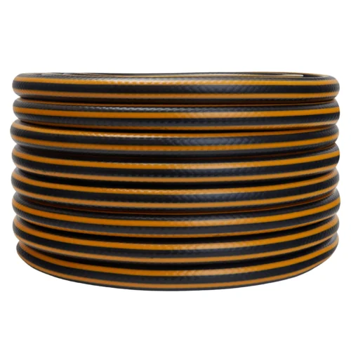 Садовий шланг Alloid Pro Honey Bee WH-67656 3/4″ 20 м — компактно складена чорно-жовта бухта, вигляд збоку