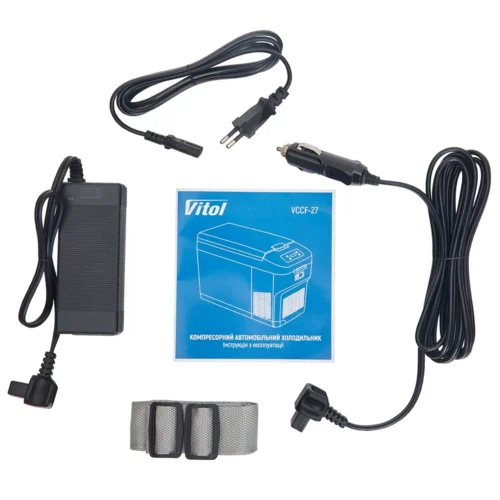 Комплектація автохолодильника VCCF-27 кабелі адаптер інструкція ремінь